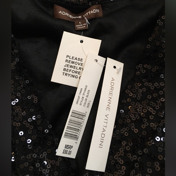 Adrienne Vittadini Black Sequin Cowl Neck Sleeveless Top Blouse - Picture 5 of 5